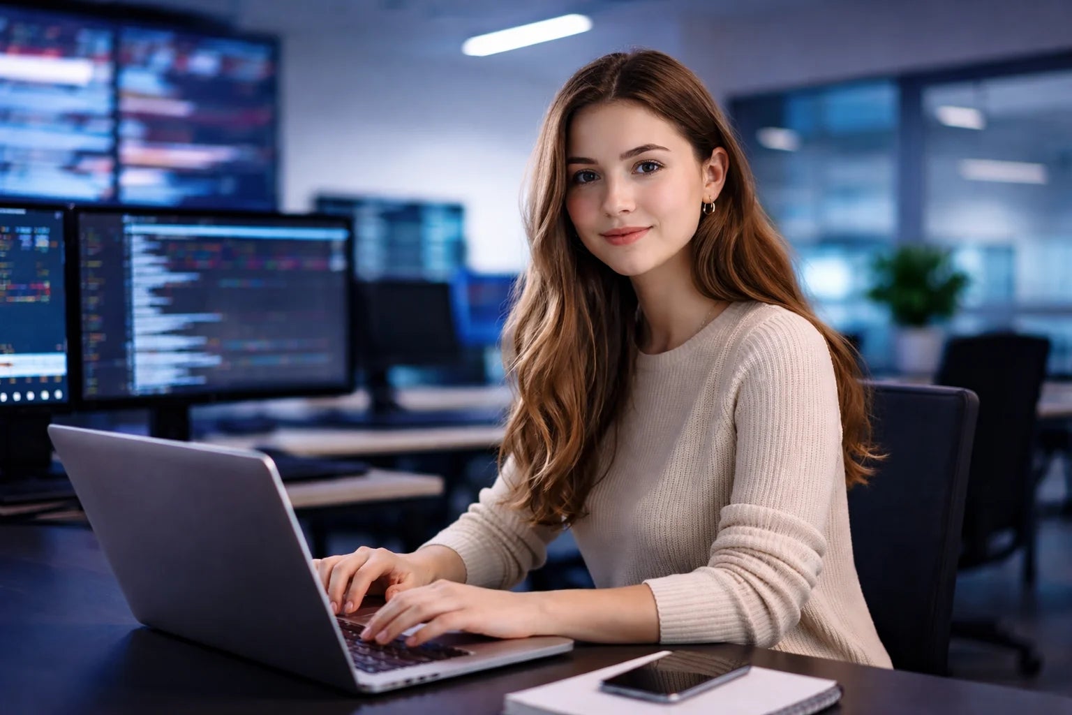 Estudiante trabajando en entorno tecnológico